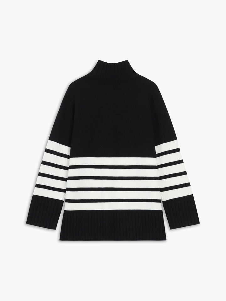 Miss Paris Mock Neck Stripe Sweater