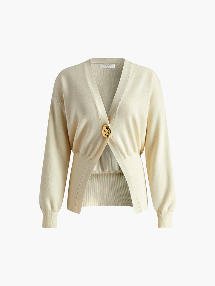 Golden Button Plain Cardigan Sweater