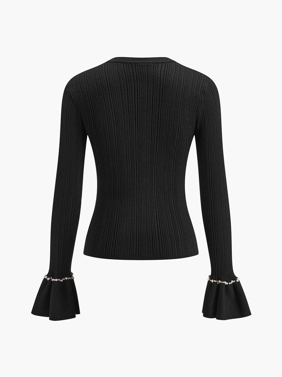 Beaded-Decor Ruffle Knit Top