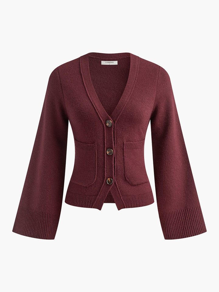V-Neck Split Button Cardigan