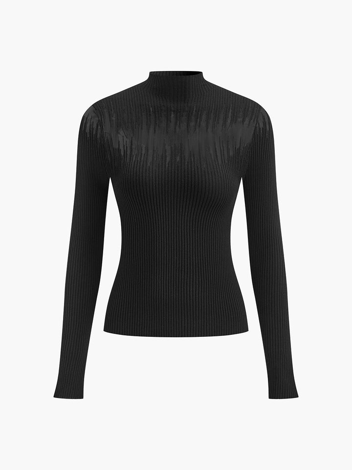 Mock Neck Sheer Panel Knit Top