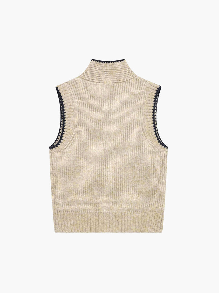 Tie Neck Contrast Trim Button Sweater Vest