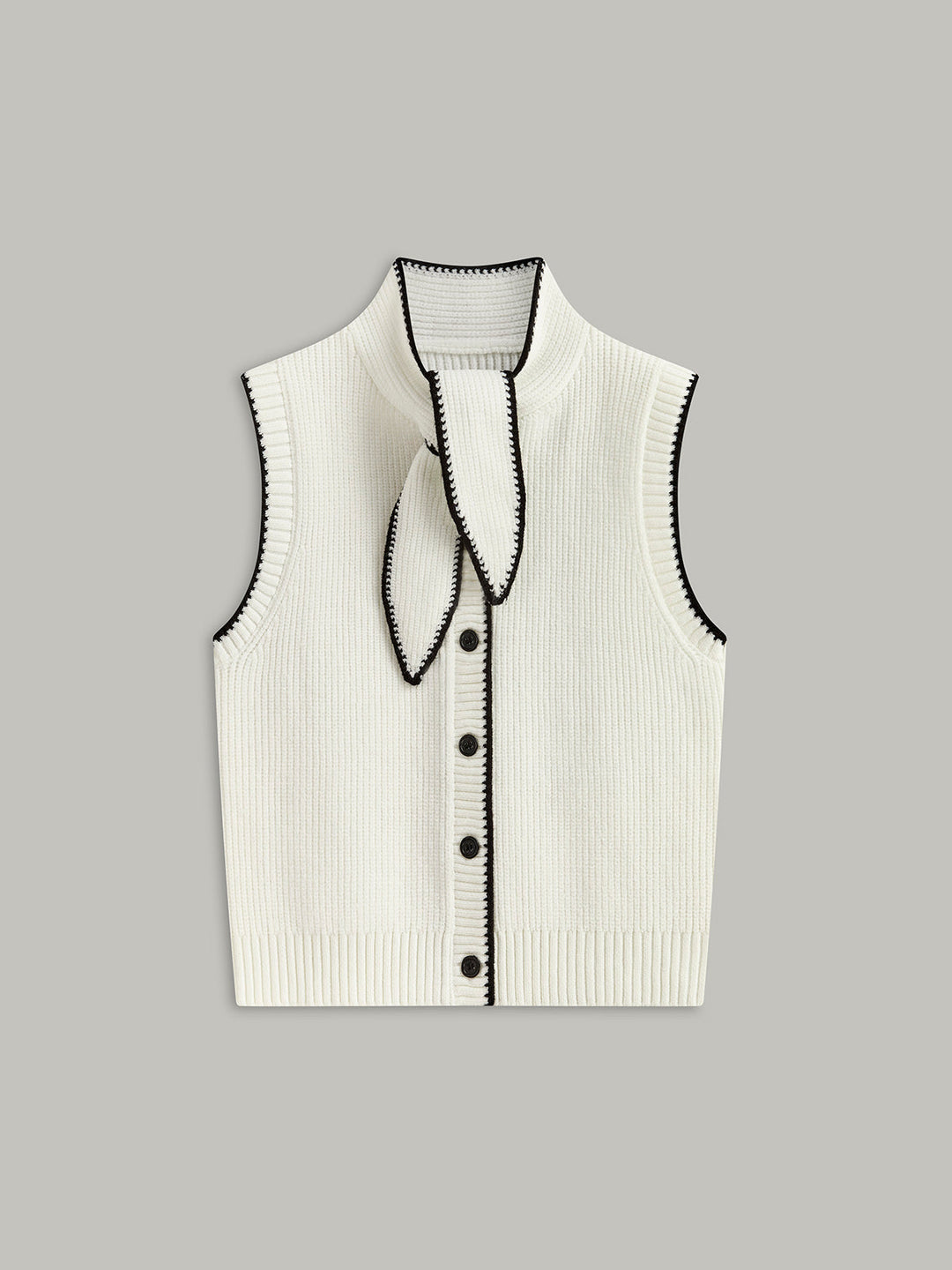 Tie Neck Contrast Trim Button Sweater Vest