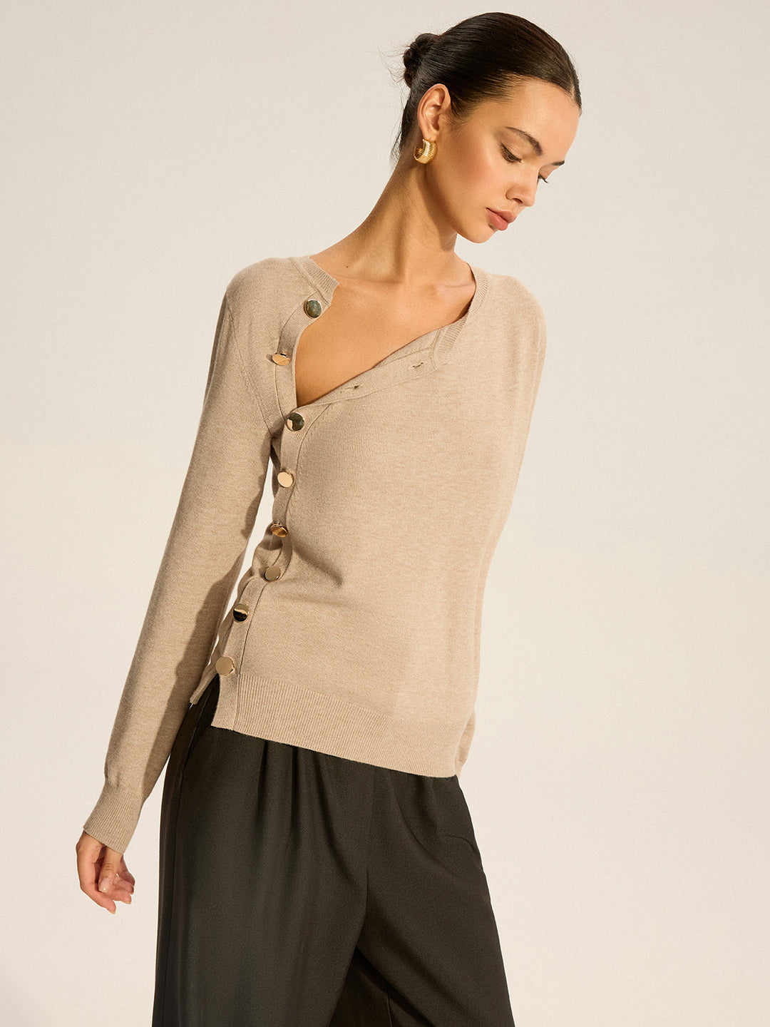 Asymmetric Button Knit Top