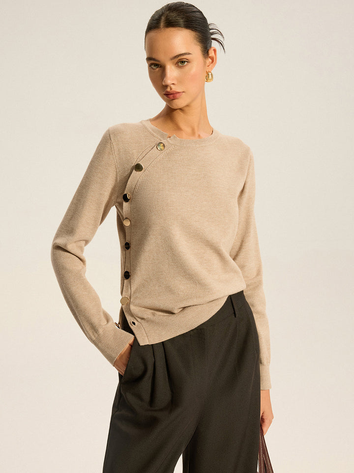 Asymmetric Button Knit Top