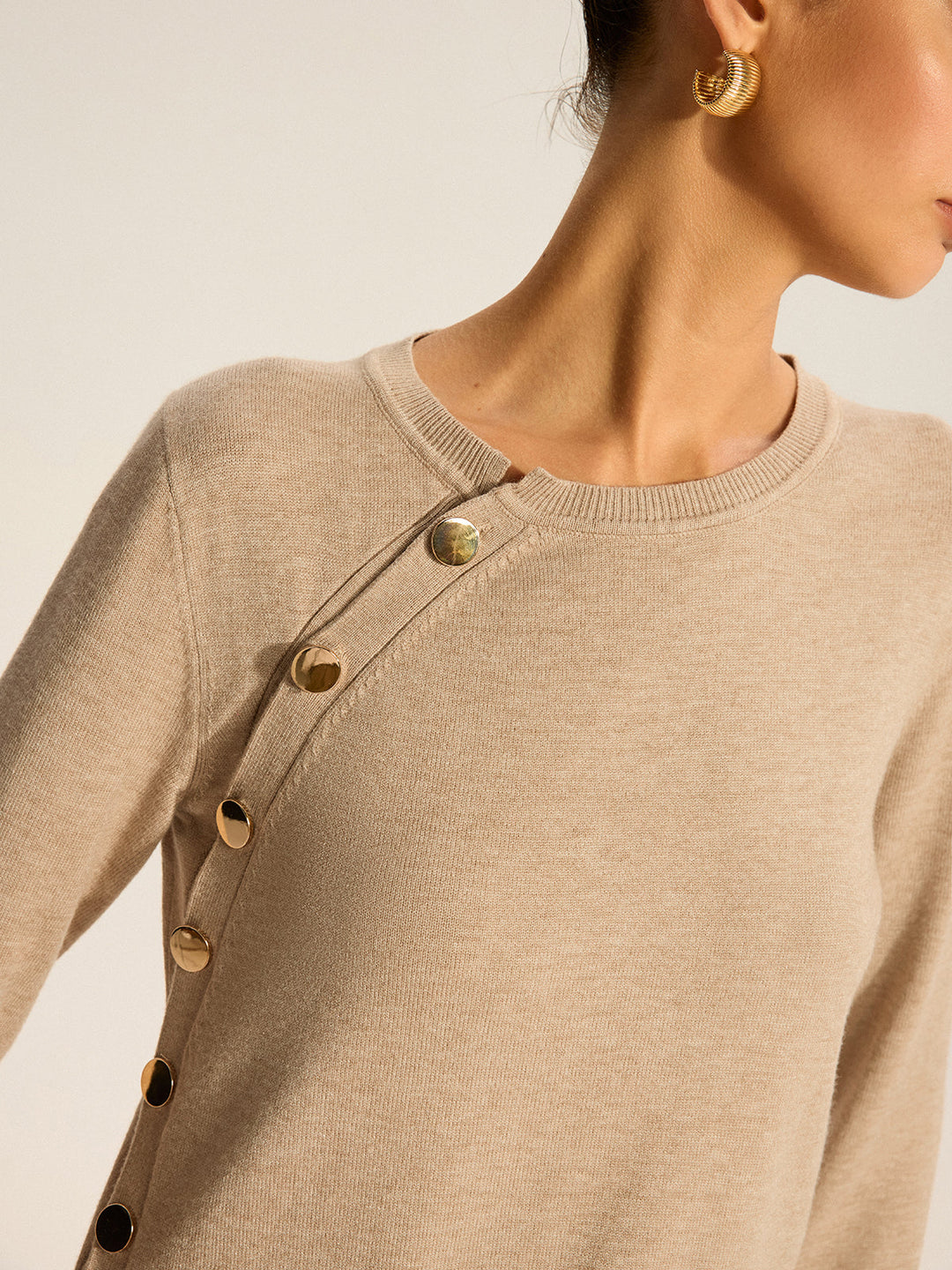 Asymmetric Button Knit Top