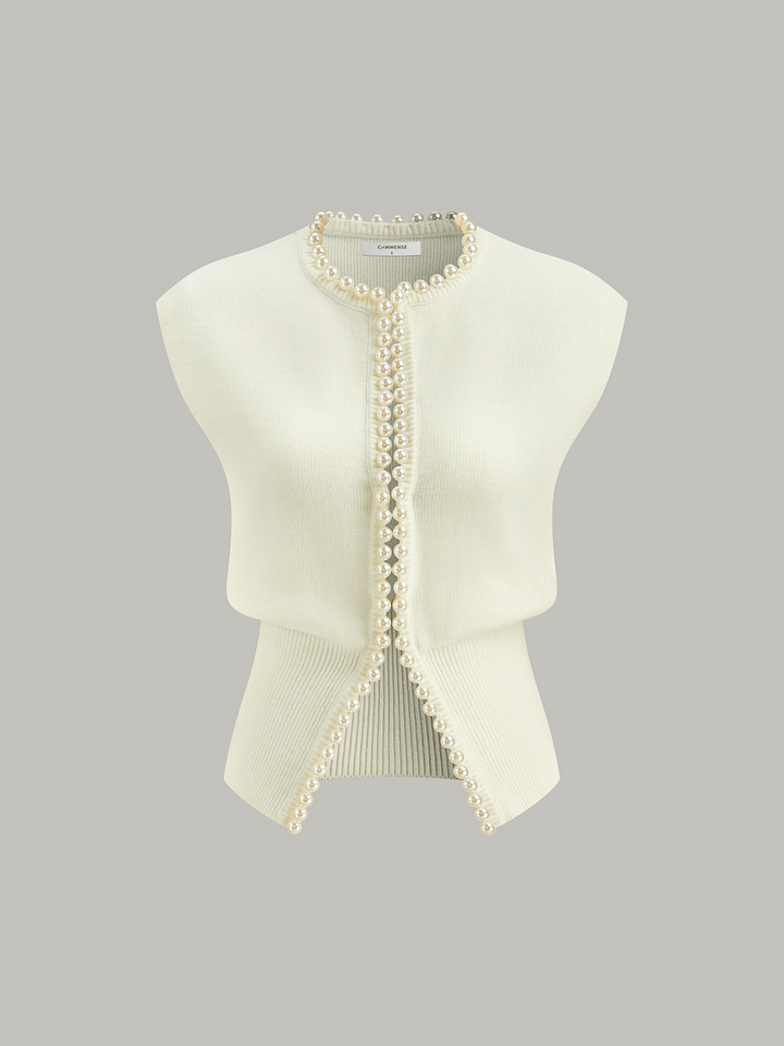 Pearl Decor Cap Sleeve Cardigan