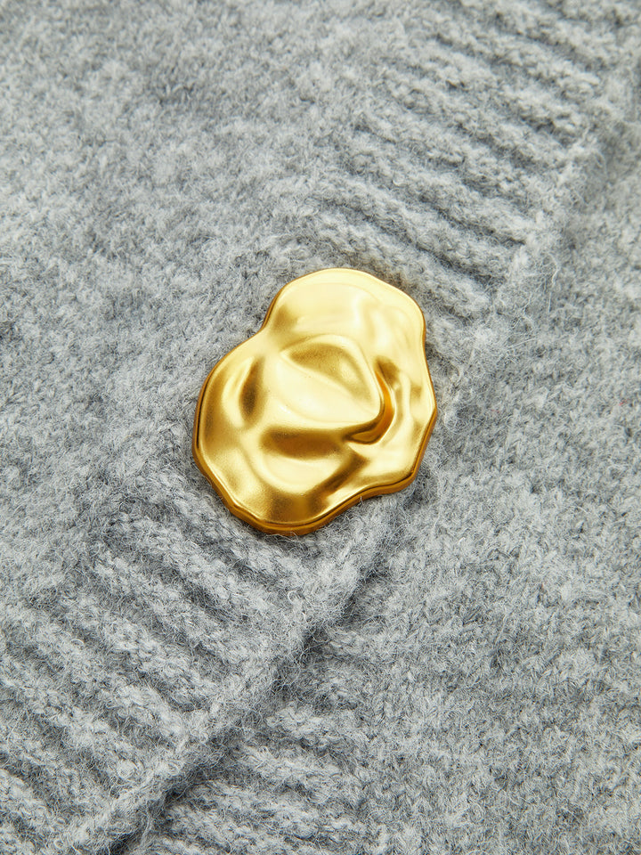 Metal Button Wool Blend Cardigan