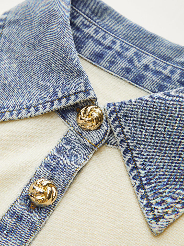 Denim Collar Wool Blend Knit Top