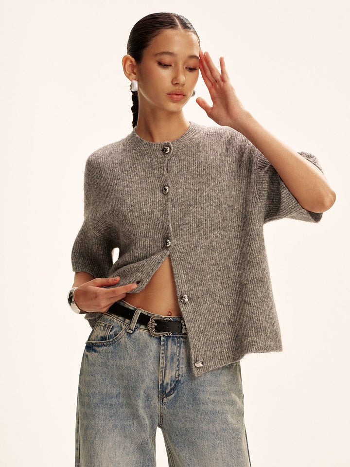 Wool-Blend Short-Sleeved Cardigan