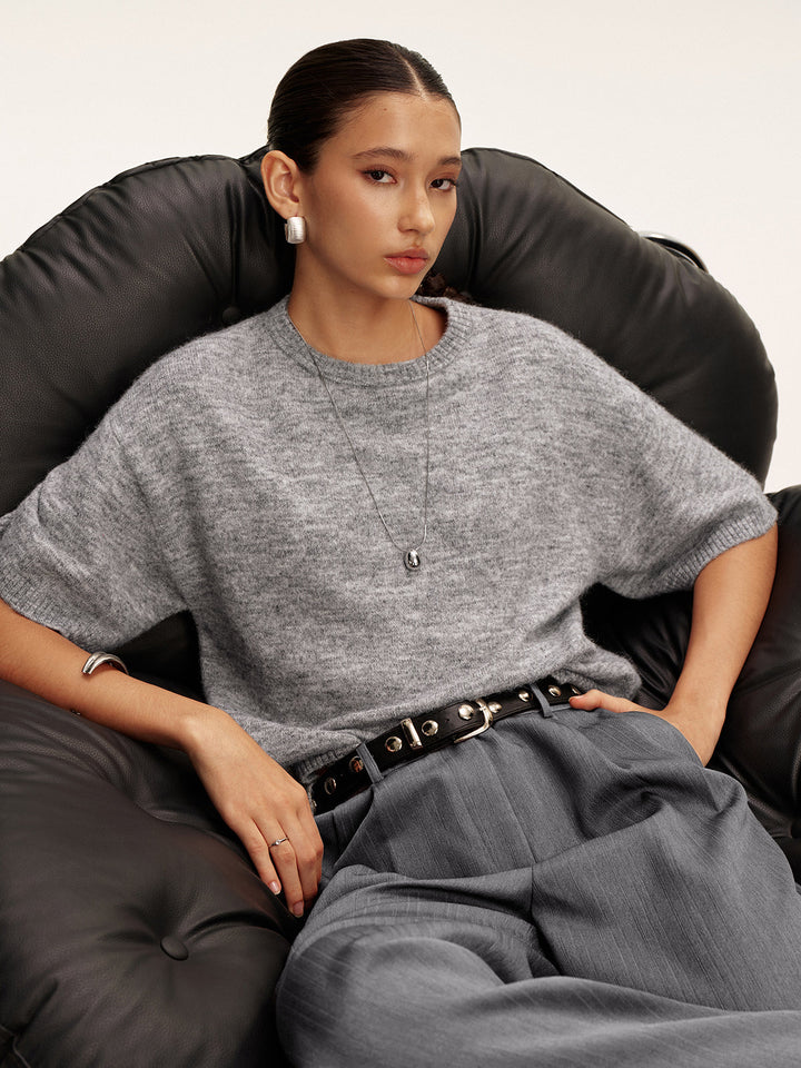 Wool-Blend Short Sleeve Sweater