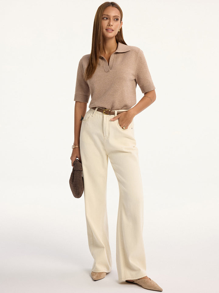 Short-Sleeved Knit Polo Top