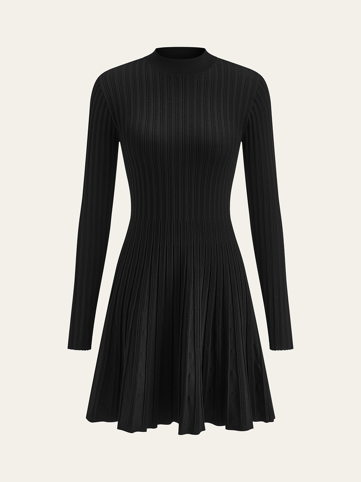 Mock Neck Flared Sweater Dress