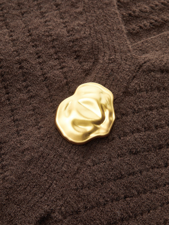 Metal Detail V-Neck Cinched Waist Sweater