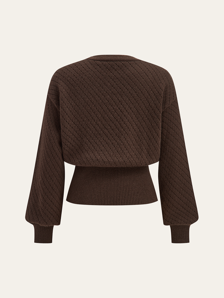 Metal Detail V-Neck Cinched Waist Sweater