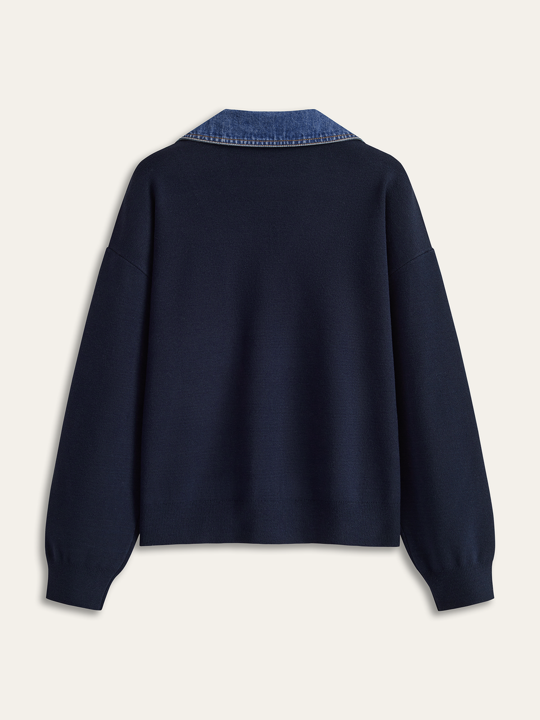 Denim Collar V-Neck Sweater