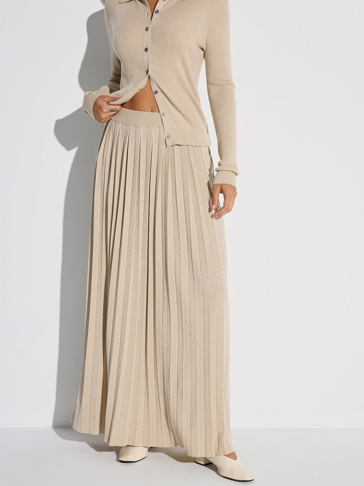 Pleated Wool Blend Sweater Skirt