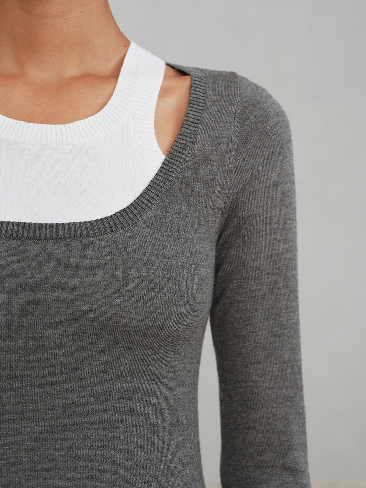 2 in 1 Wool-Blend Layered Cut-Out Knit Top