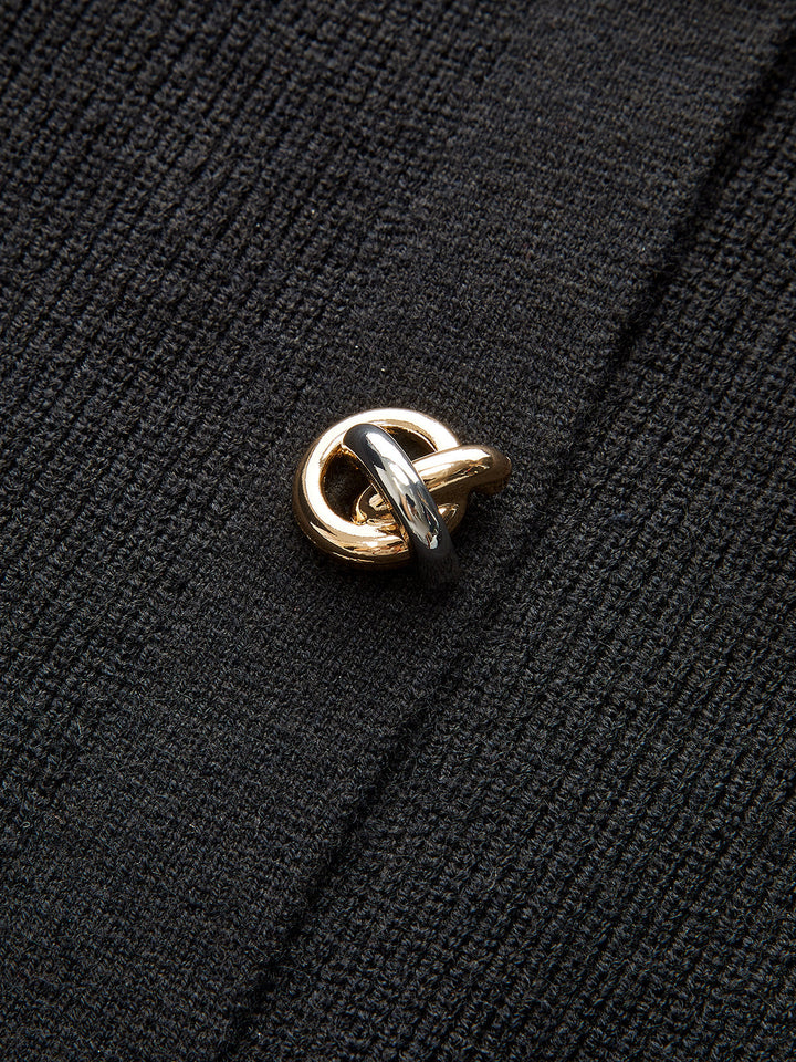 Wool Blend Denim Collar Puff Sleeve Cardigan