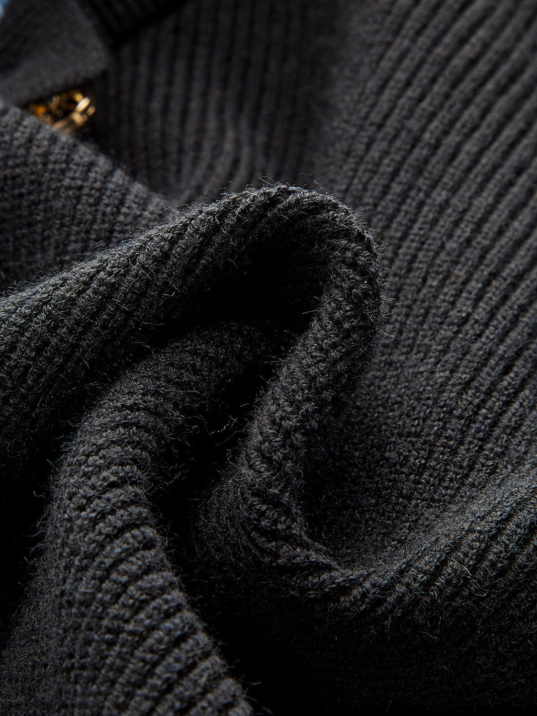 Wool Blend Denim Collar Puff Sleeve Cardigan