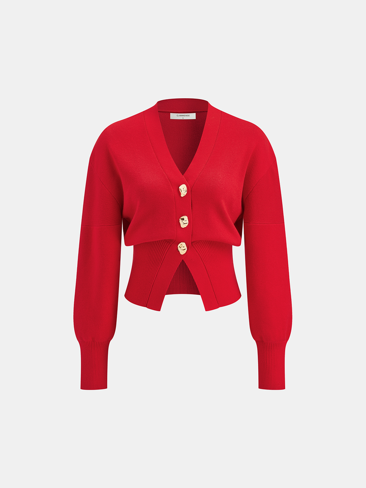 Wool Blend Cropped V-Neck Cardigan