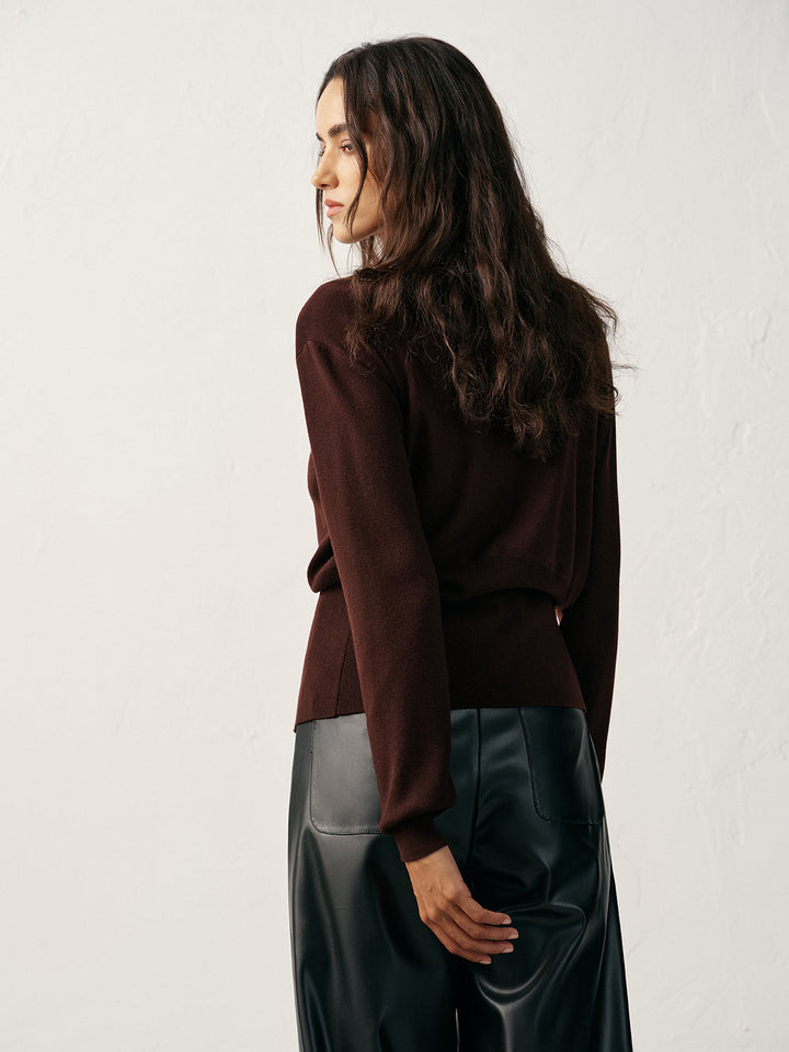 Metal Button V-Neck Knit Cardigan