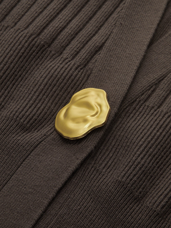Ribbed Collared Metal Button Cardigan