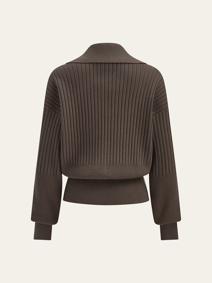 Ribbed Collared Metal Button Cardigan