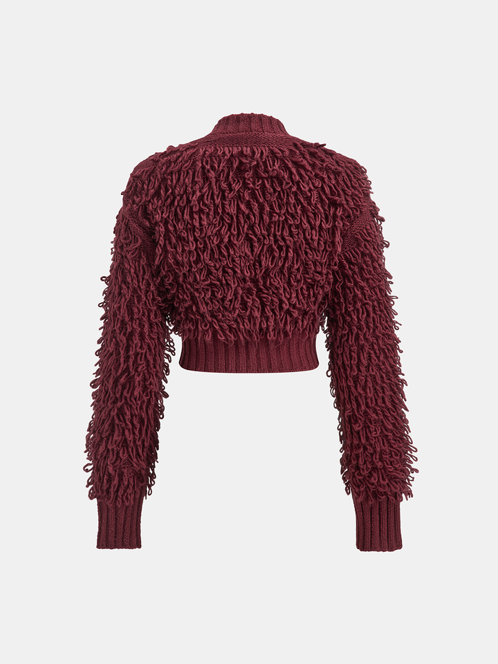 Textured Fringe Buttoned Knit Top