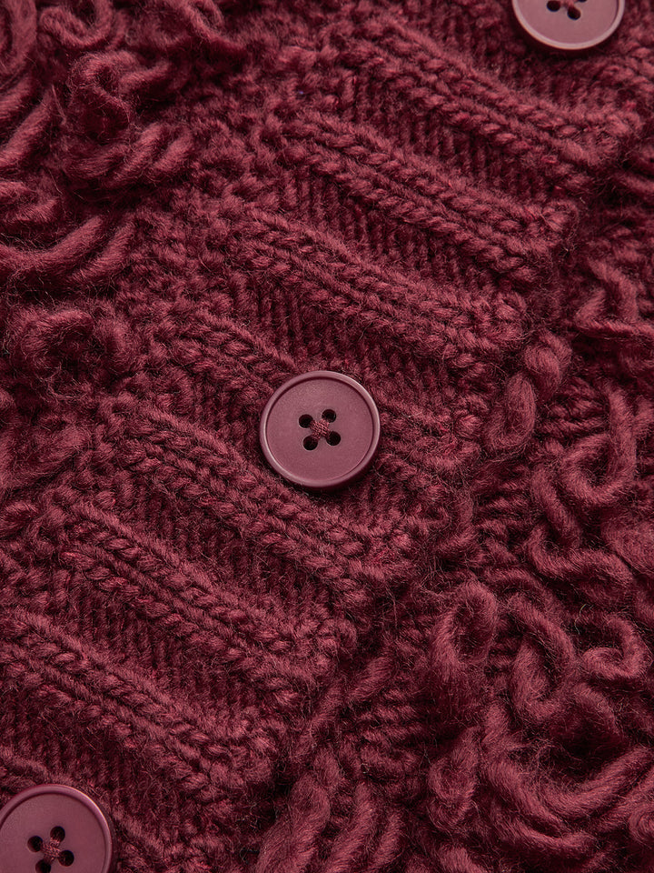 Textured Fringe Buttoned Knit Top