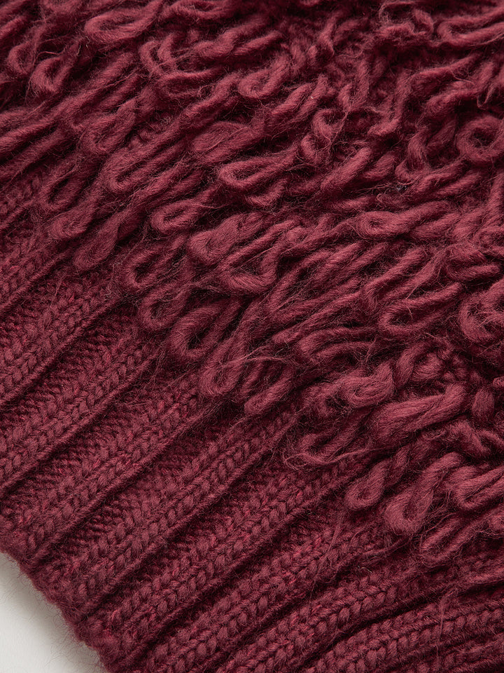 Textured Fringe Buttoned Knit Top