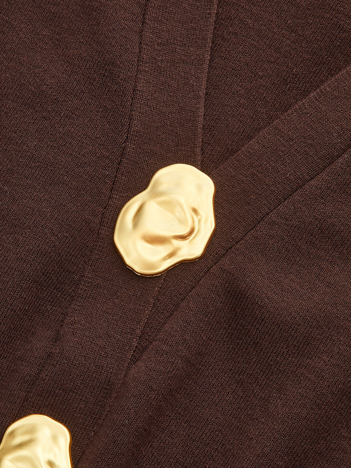 Metal Button V-Neck Knit Cardigan