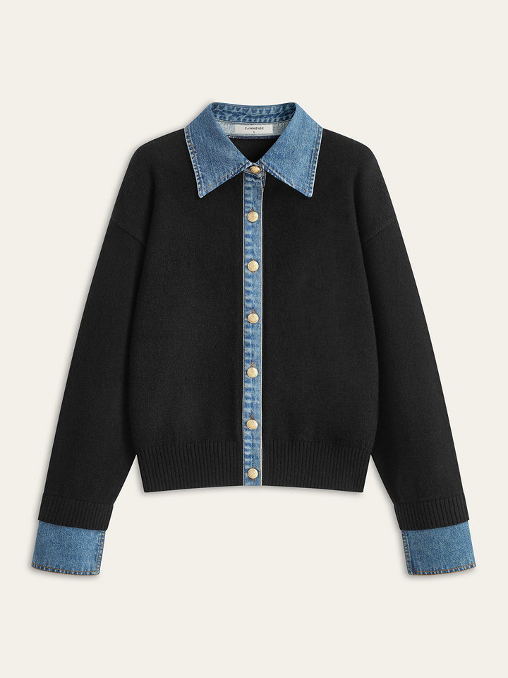 Denim Collar Buttoned Sweater