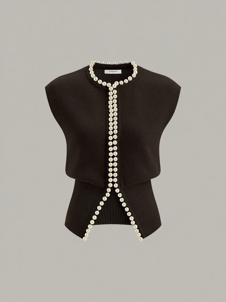 Pearl Decor Cap Sleeve Cardigan