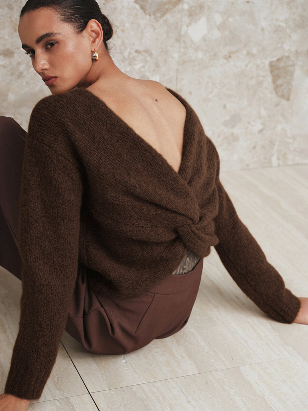 Twisted Backless Wool Blend Sweater