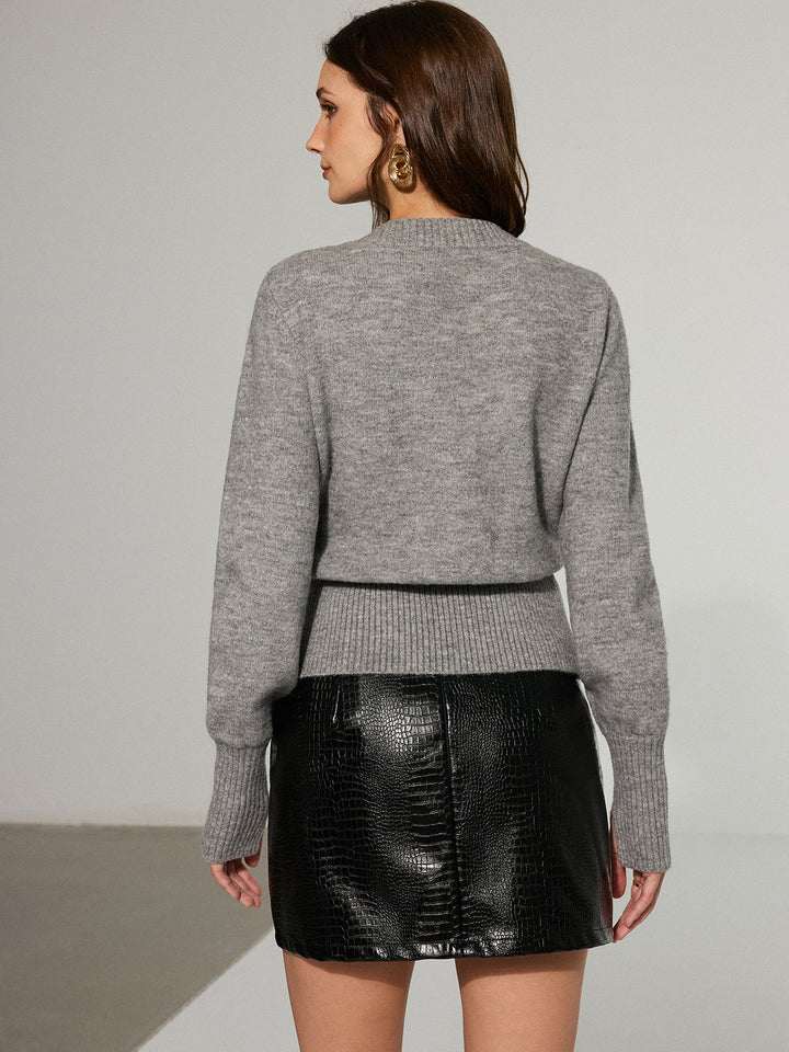 Wool Blend 3D Sequins Floral Cardigan