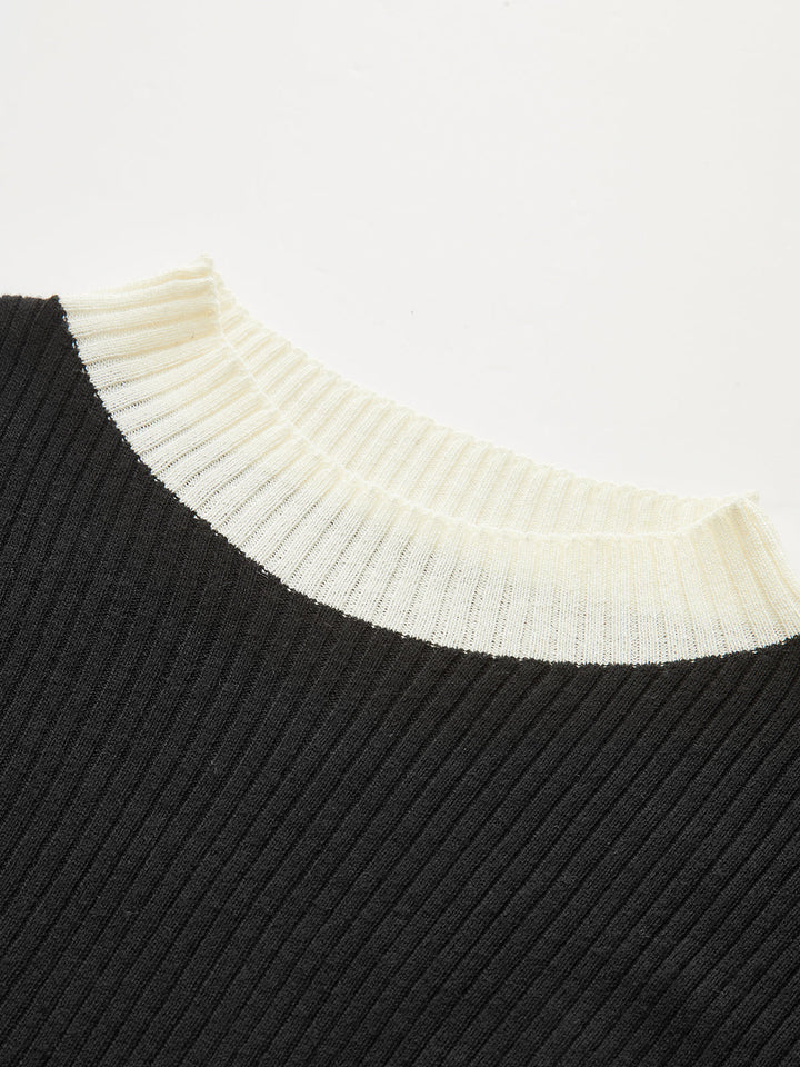 Color-Block Asymmetric Hem Ribbed Knit Top