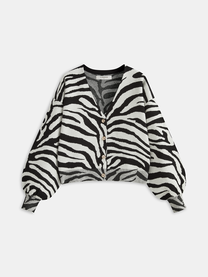 Zebra Print Puff Sleeve Cardigan