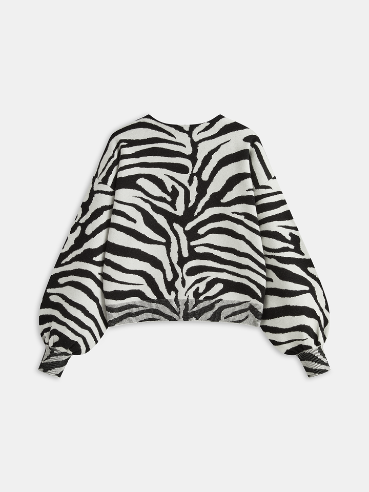 Zebra Print Puff Sleeve Cardigan