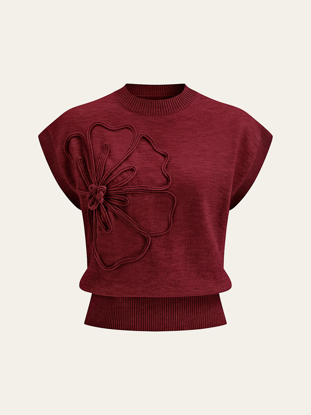 Flower Applique Cap Sleeve Knit Top