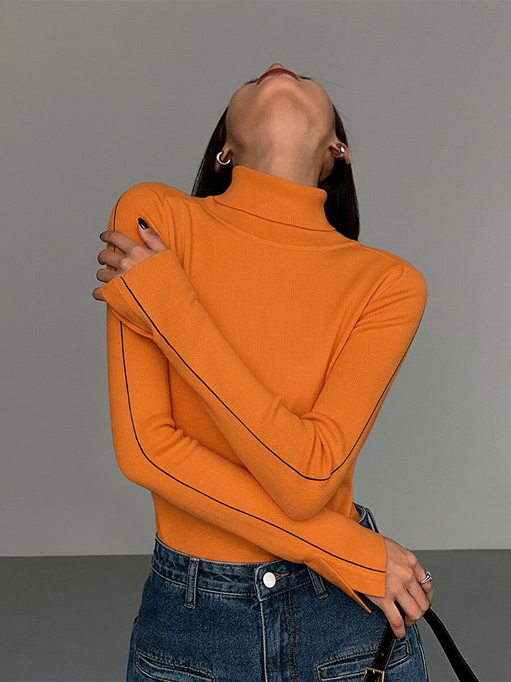 Contrast Piping Turtleneck Sweater