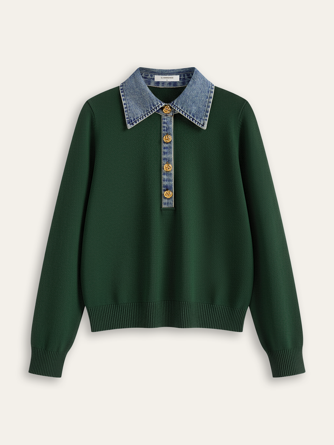 Denim Collar Wool Blend Knit Top