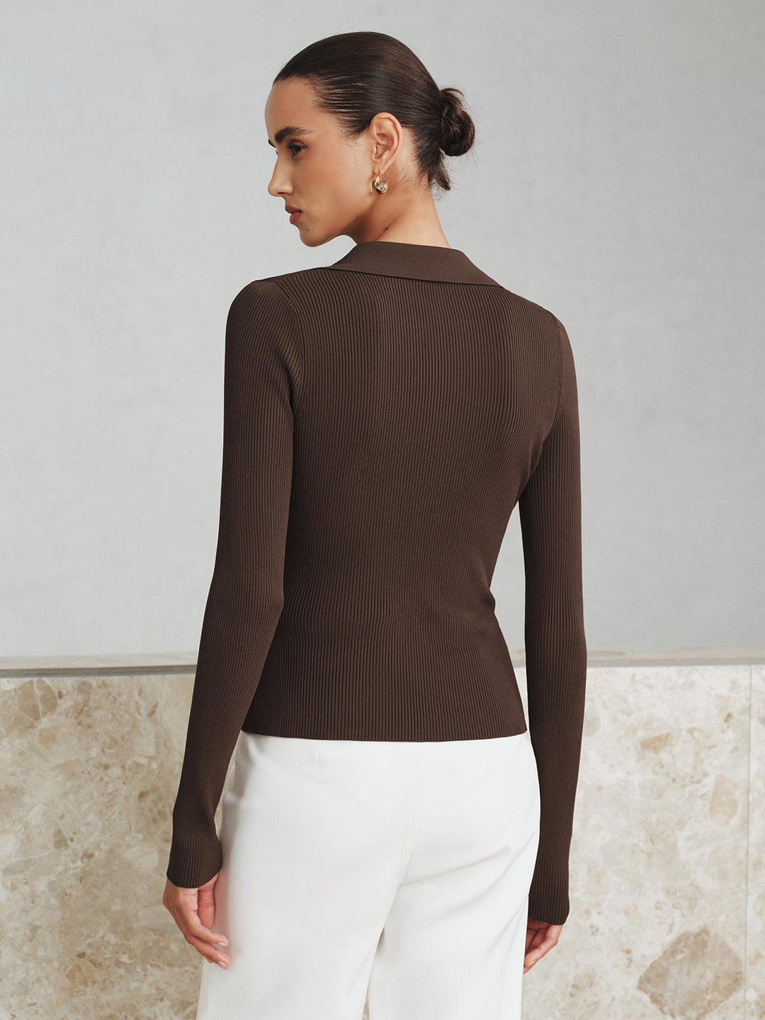 Ribbed Knit Collared Top