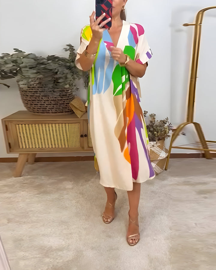 Rose™ | Casual Dress with Colorful Leaf Print