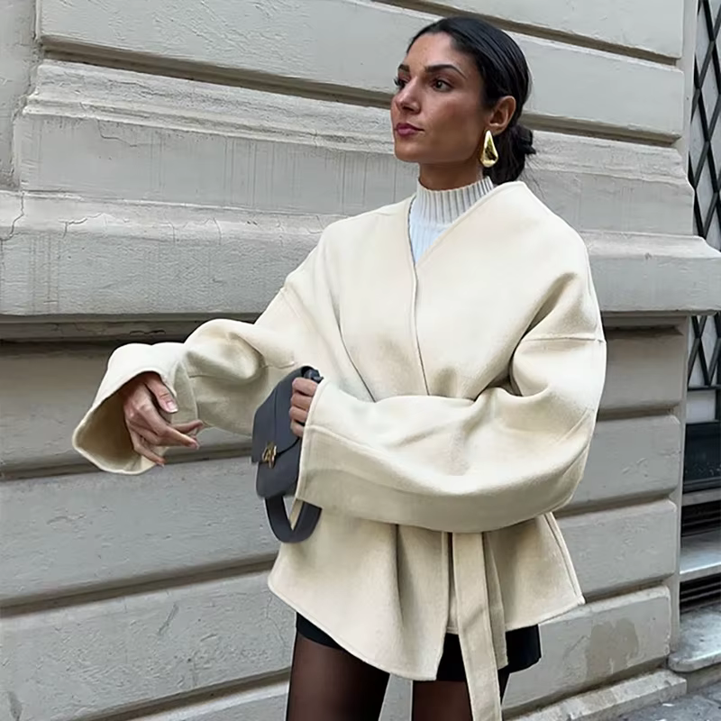 Julia Cropped Wool Wrap Jacket