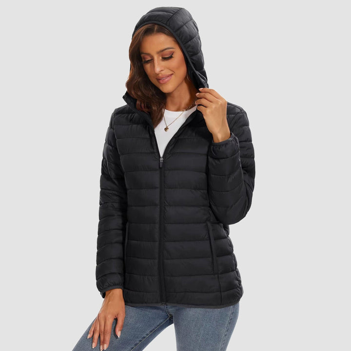 Women's Hooded Lightweight Puffer Jacket Full Zip Winter Coat