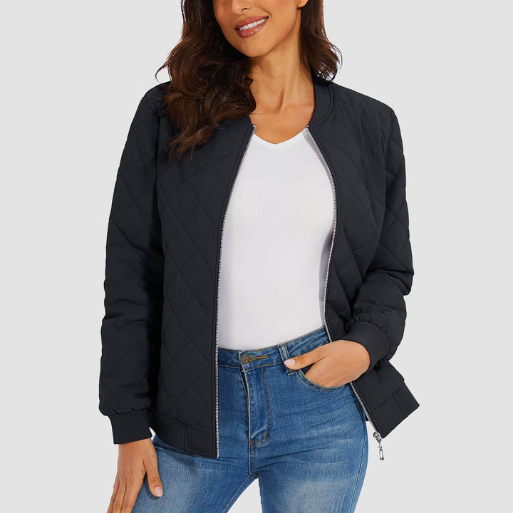 Women's Quilted Bomber Jacket with 2 Zip Pockets