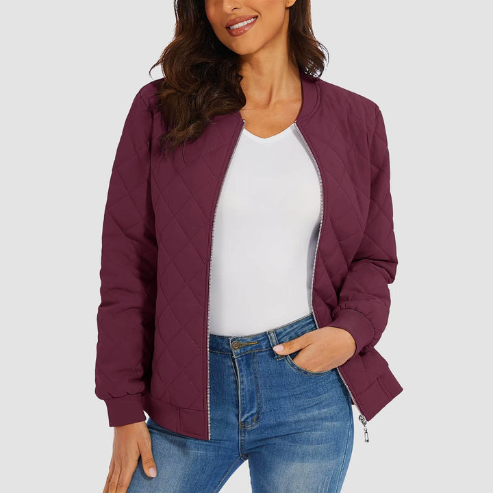 Women's Quilted Bomber Jacket with 2 Zip Pockets