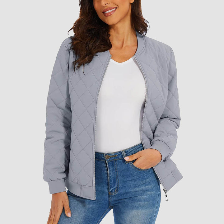 Women's Quilted Bomber Jacket with 2 Zip Pockets