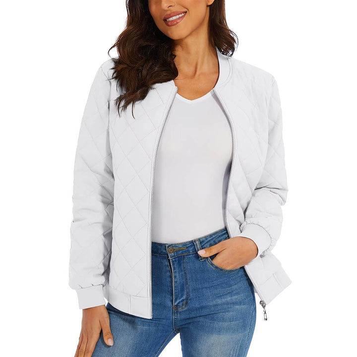Women's Quilted Bomber Jacket with 2 Zip Pockets
